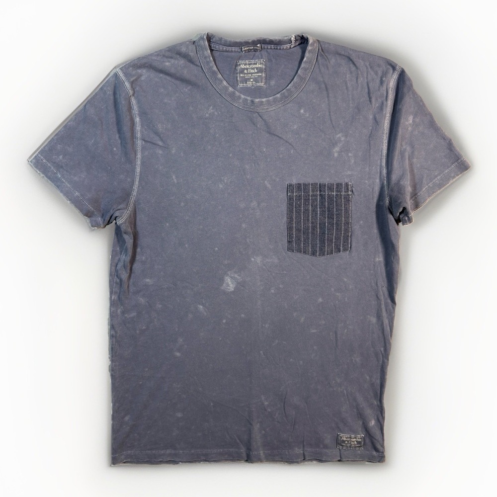 Abercrombie & Fitch Mens M Garment Dyed T Shirt Blue Striped Pocket Tee